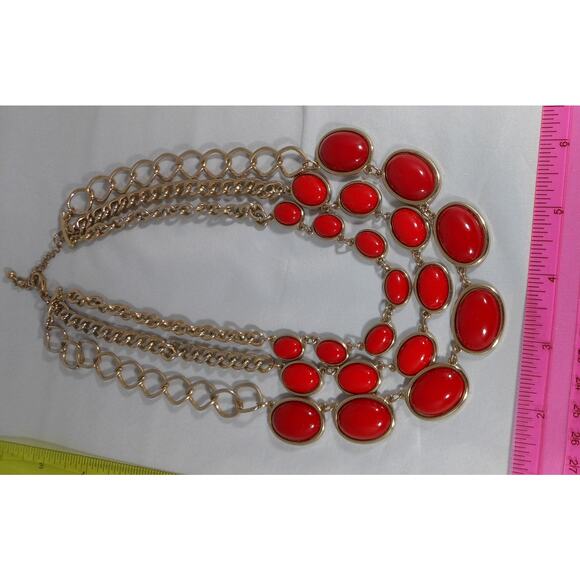 Vintage Gold Chain Necklace Three Strand Oval Link Pendant Reddish Brown 18"+3 - Picture 4 of 5